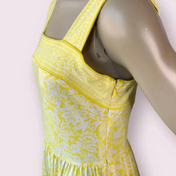 Michael Kors Sleeveless Floral Tiered Maxi Sundress Stretch Size S Yellow White - Picture 9 of 16